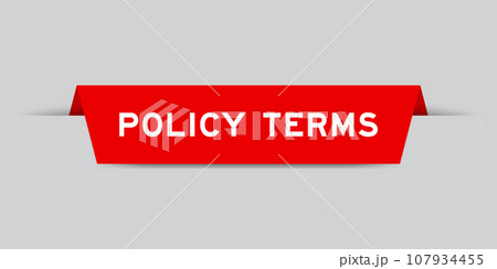 Red color inserted label with word policy terms on gray background 107934455