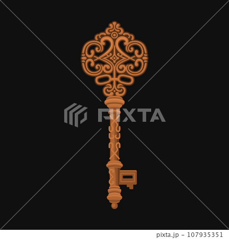 Gold Retro Key on White Background. Vector 107935351