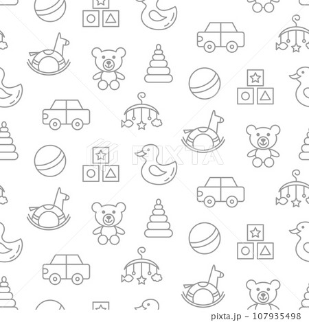 Baby toys seamless pattern with line doodle icons Baby toys seamless pattern with line doodle icons 107935498