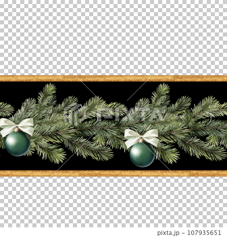 Christmas seamless border with fir tree garland. Decorative illustration Christmas seamless border with fir tree garland. Decorative illustration 107935651