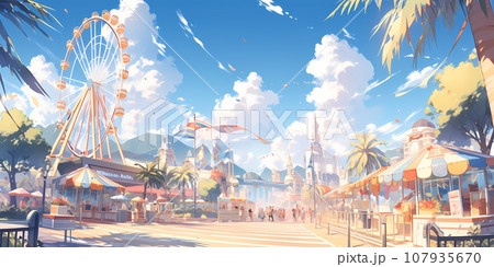 TRPGやゲームの背景として使えるテーマパークのイラスト素材 [107935670] - PIXTA