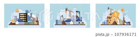 Industrial pollution. Dirty waste. Environmental pollution. Vector illustration. Smokes with smog are manifestation our industrialized society Trash emission is overlooked aspect environmental 107936171