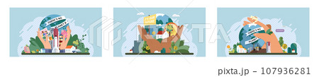 Climate change. Save the planet. Vector illustration Choose renewable resources to make positive impact on climate change On World Environment Day, lets commit to fostering healthier environment 107936281