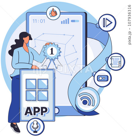 Application testing metaphor. Vector illustration. Application testing, detector identifying glitches for smoother software operation App test, obstacle course testing agility of app Software testing 107936316