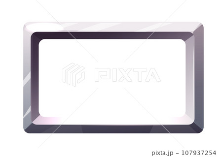 Metal steel frame, iron panel, silver game menu, border in cartoon style silver color isolated on white background. Board template. 107937254