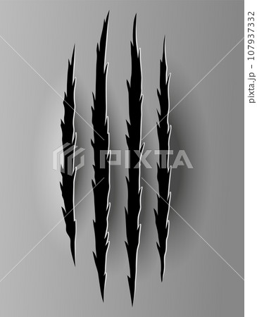 Bear or tiger claw mark. Scratches and torn traces of vector animal paw slashes. Hole in sheet of paper with torn edges. Vector illustration Bear or tiger claw mark. Scratches and torn traces of vector animal paw slashes. Hole in sheet of paper with torn edges. Vector illustration 107937332