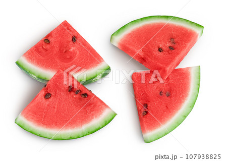 Slices of watermelon isolated on white background. Top view. Flat lay 107938825