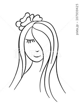 Portrait of woman with a flower in her hair. Line art vector illustration. Portrait of woman with a flower in her hair. Line art vector illustration. 107939425