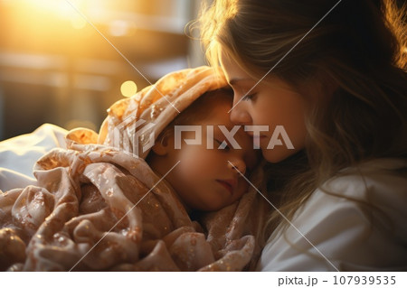 mother with her newborn baby in hospital. Generative AI. mother with her newborn baby in hospital. Generative AI. 107939535