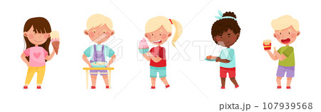 Kid Characters Showing Likes and Dislikes Towards Different Food Vector Illustration Set 107939568