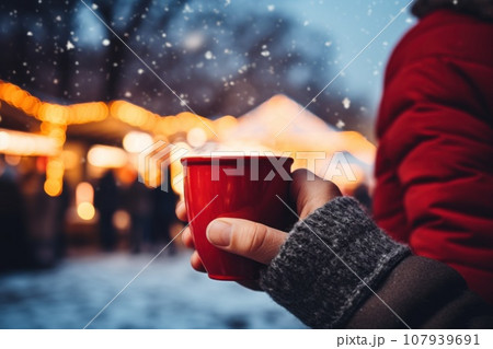 Cup of hot beverage on a breezy winter morning. generative ai Cup of hot beverage on a breezy winter morning. generative ai 107939691