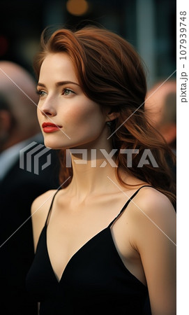 1990s Bond Movie Premiere Photography, Stunning Red haired Actress Moody cinestill 50Sophie Calle Generative AI 107939748