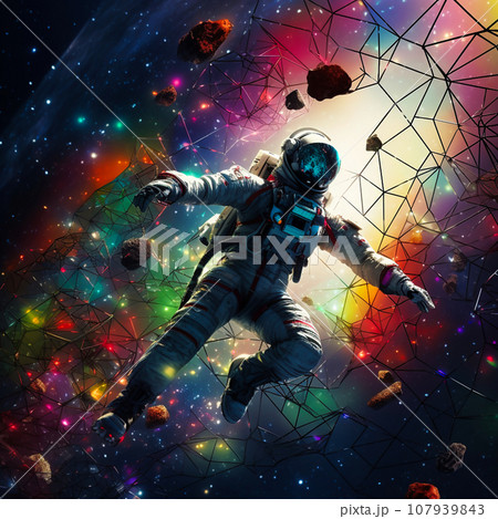 An astronaut in a space suit floats and hangs An astronaut in a space suit floats and hangs 107939843