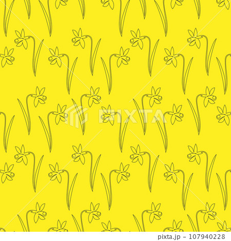 pattern contour flowers daffodils on a yellow 107940228