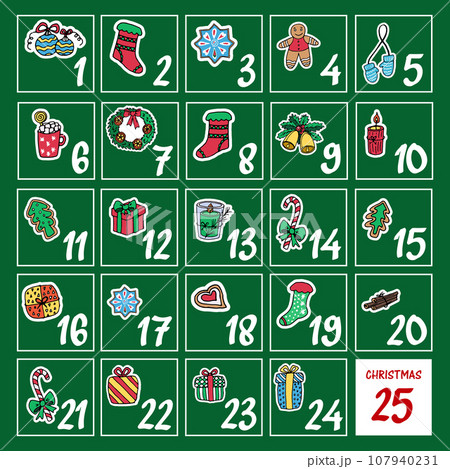 Square advent calendar with Christmas symbols Square advent calendar with Christmas symbols 107940231