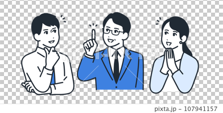 解決策をひらめく上司と部下のシンプルなベクターイラストセット素材 解決策をひらめく上司と部下のシンプルなベクターイラストセット素材 107941157