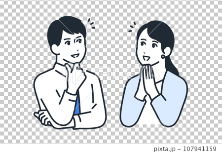 Simple vector illustration set material of young male and female office workers who come up with a solution 107941159