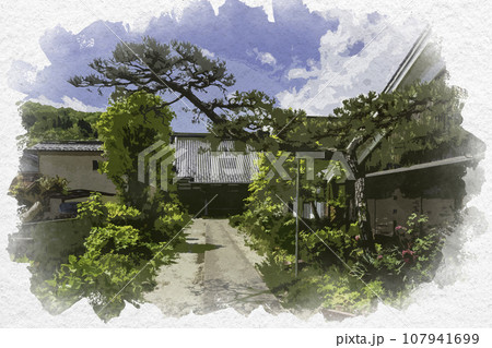 水彩画風　平福　教岸寺　兵庫県佐用郡佐用町 107941699