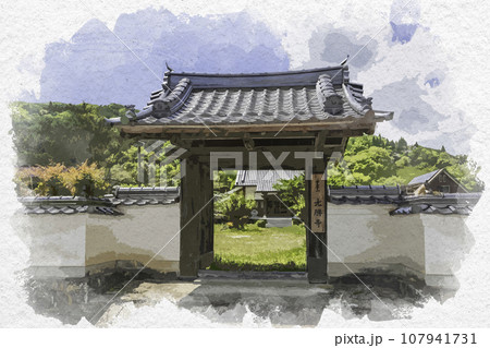 水彩画風　平福　光勝寺　兵庫県佐用郡佐用町 107941731