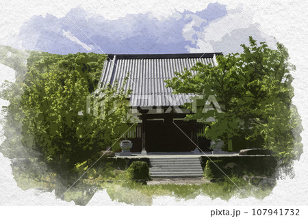 水彩画風　平福　光勝寺　兵庫県佐用郡佐用町 107941732
