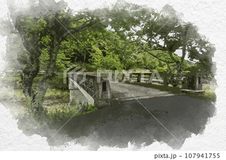 水彩画風　平福　作用川　金倉橋　兵庫県佐用郡佐用町 107941755