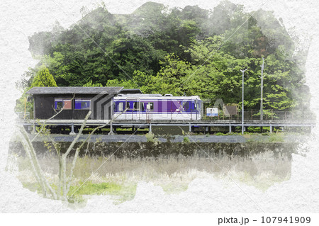 水彩画風　平福　智頭急行　平福駅　兵庫県佐用郡佐用町 107941909