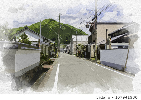 水彩画風 平福 平福の街並み 兵庫県佐用郡佐用町 水彩画風 平福 平福の街並み 兵庫県佐用郡佐用町 107941980