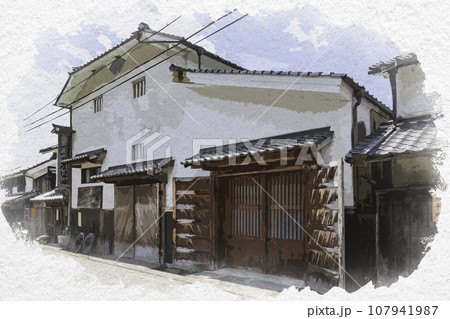 水彩画風　平福　平福の街並み　兵庫県佐用郡佐用町 107941987