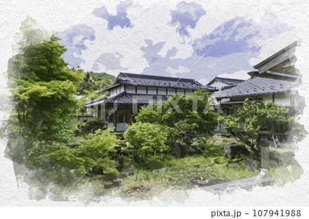 水彩画風　平福　平福の街並み　兵庫県佐用郡佐用町 107941988