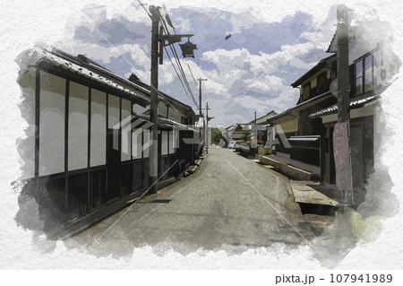 水彩画風 平福 平福の街並み 兵庫県佐用郡佐用町 水彩画風 平福 平福の街並み 兵庫県佐用郡佐用町 107941989