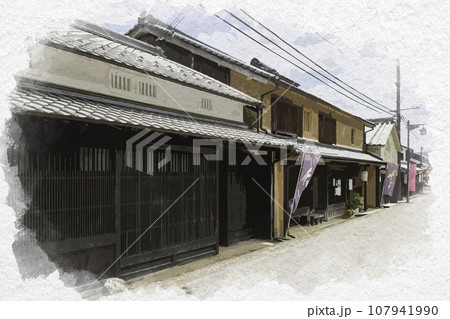 水彩画風　平福　平福の街並み　兵庫県佐用郡佐用町 107941990