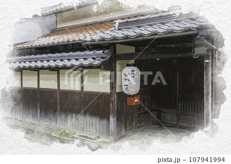 水彩画風 平福 平福の街並み 兵庫県佐用郡佐用町 水彩画風 平福 平福の街並み 兵庫県佐用郡佐用町 107941994