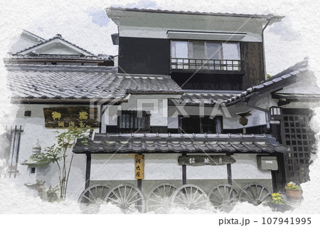 水彩画風　平福　平福の街並み　兵庫県佐用郡佐用町 107941995