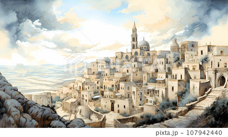 Illustration of beautiful view of Matera, Italy Illustration of beautiful view of Matera, Italy 107942440