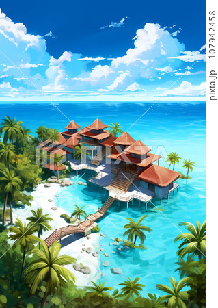 Illustration of a beautiful view of a tropical island Illustration of a beautiful view of a tropical island 107942458