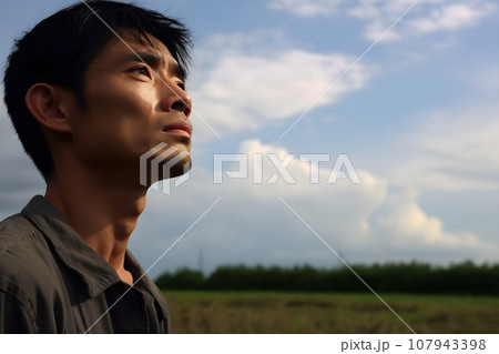 空を見上げる男性1　AI生成画像 107943398