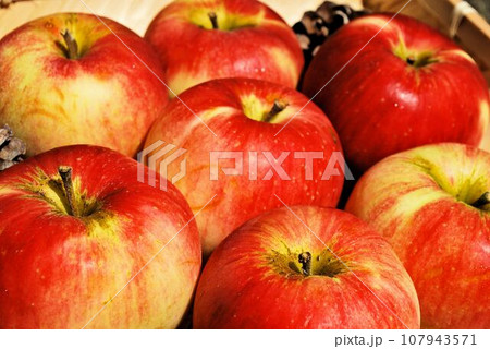木箱に入ったたくさんのリンゴ 107943571