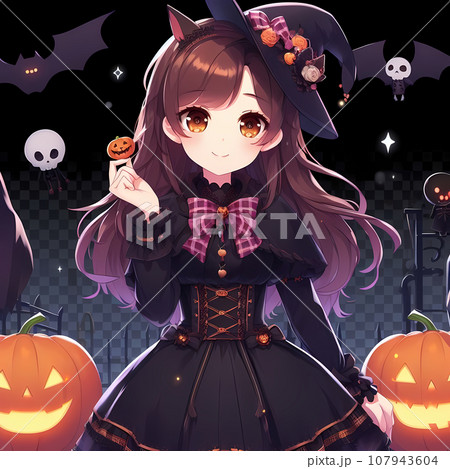 ハロウィン かぼちゃ 少女 魔女 透過 素材  107943604