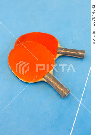 Table tennis equipment rackets (ping-pong paddles). Sport for health concept Table tennis equipment rackets (ping-pong paddles). Sport for health concept 107944042