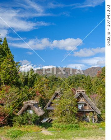 岐阜_白川郷合掌造りと紅葉の風景 岐阜_白川郷合掌造りと紅葉の風景 107945303