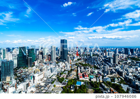 東京の高層ビル群 六本木からの俯瞰 日比谷~三田 2023.10 高彩度コントラスト 東京の高層ビル群 六本木からの俯瞰 日比谷~三田 2023.10 高彩度コントラスト 107946086