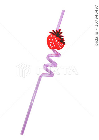 pink strawberry drinking straw on white background pink strawberry drinking straw on white background 107946497