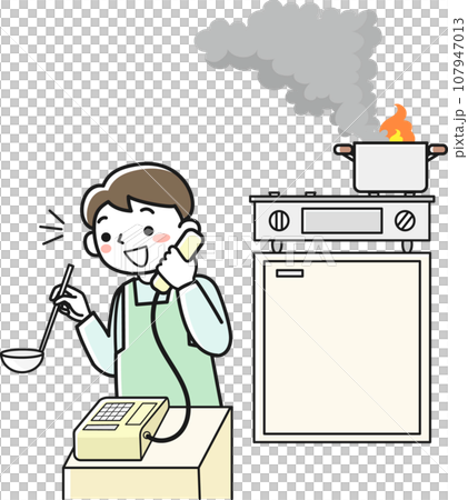 一個男人拿著火上的鍋子打電話 107947013