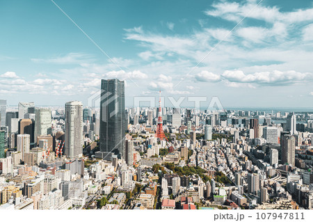 東京の高層ビル群 六本木からの俯瞰 虎ノ門~三田 2023.10 フィルム調 東京の高層ビル群 六本木からの俯瞰 虎ノ門~三田 2023.10 フィルム調 107947811