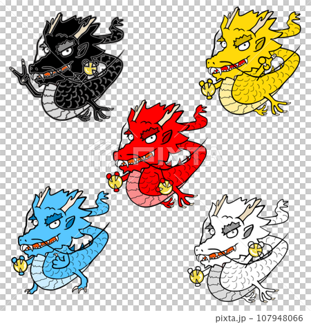 5 pop dragon gods holding dragon balls 107948066