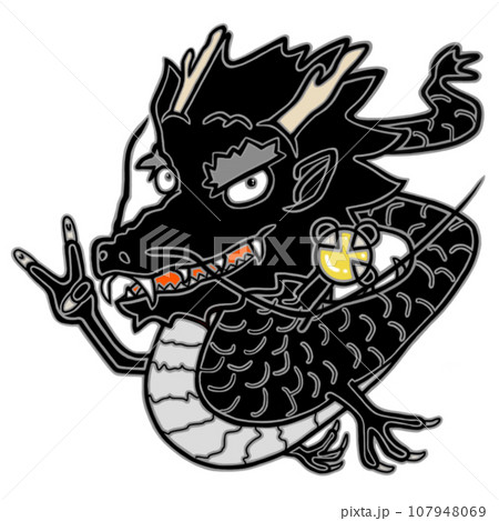 ドラゴンボールを持ったポップな龍神様黒龍 107948069