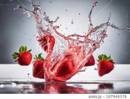 strawberry splashing into water strawberry splashing into water 107948376