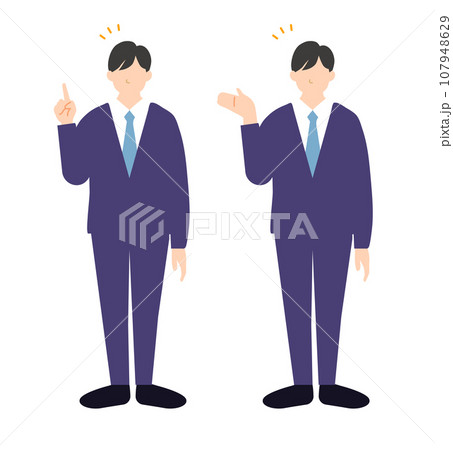 説明と案内をするスーツ姿のビジネスパーソンのフラットなイラスト 説明と案内をするスーツ姿のビジネスパーソンのフラットなイラスト 107948629