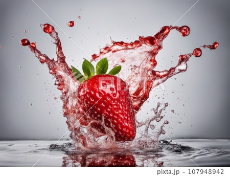water splash on red cherry falling 107948942