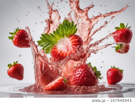 strawberry splashing into water 107948943